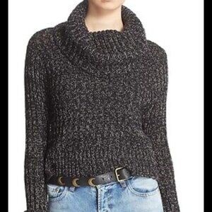 FREE PEOPLE Black White Marled Turtleneck Cropped Knit Sweater Small